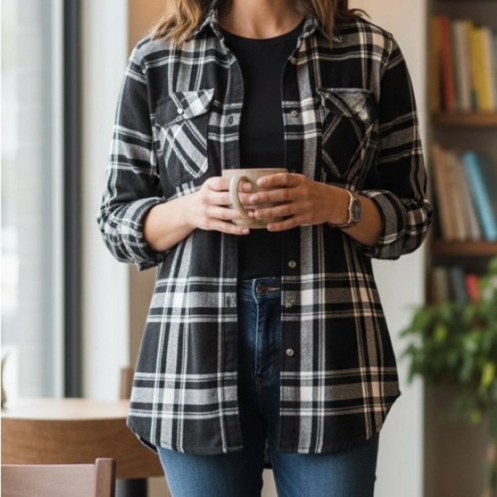 Women’s Lauren Ralph Black and White Wool Plaid Shirt
